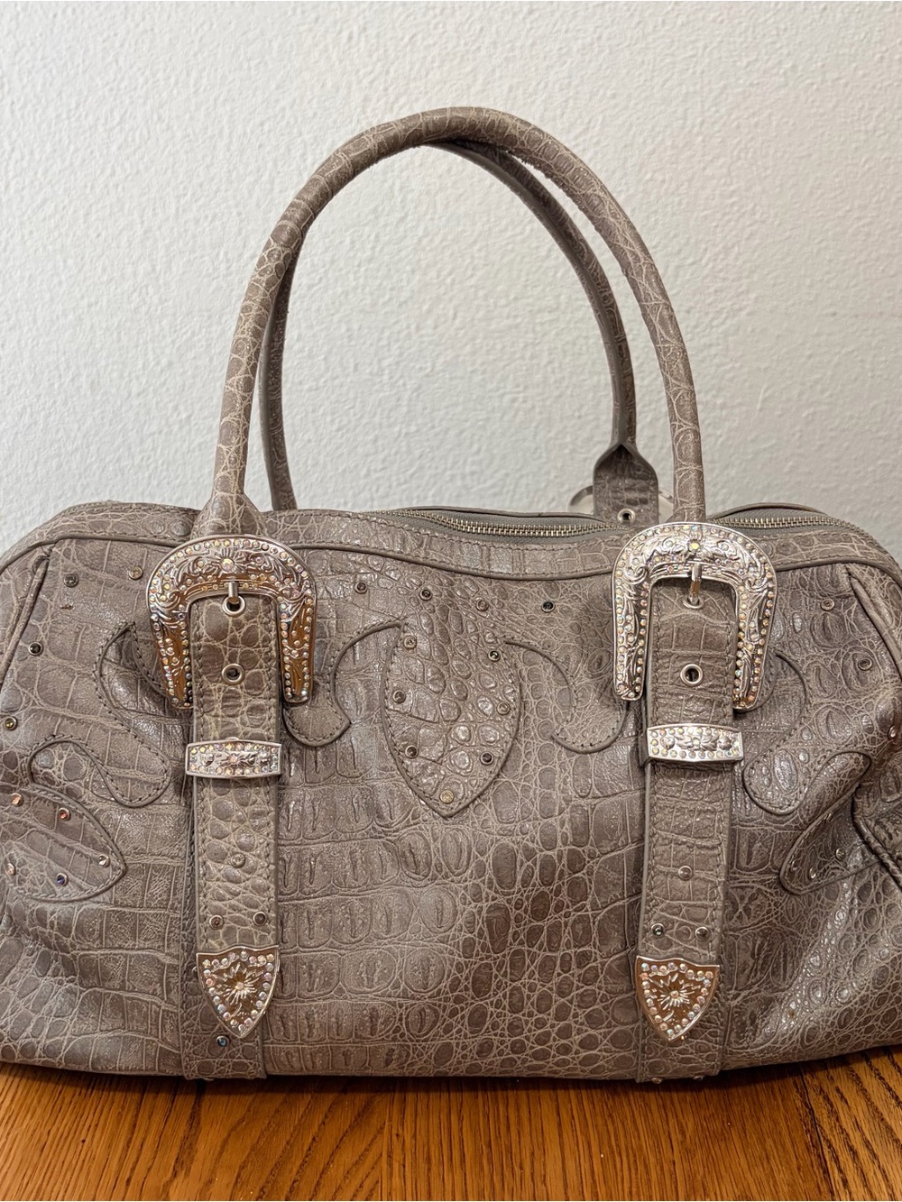 VTG Early 2000s Charm & Luck by Jenny Syquia Western Faux Croc Satchel Handbag